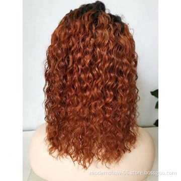 1B/350 1B/99J Water Wave Lace Frontal Wig Virgin Brazilian Human Hair  Deep Curly Lace Front Bob Wig